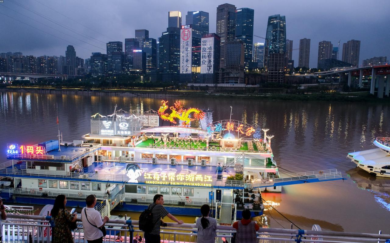 Chongqing night skyline and river city