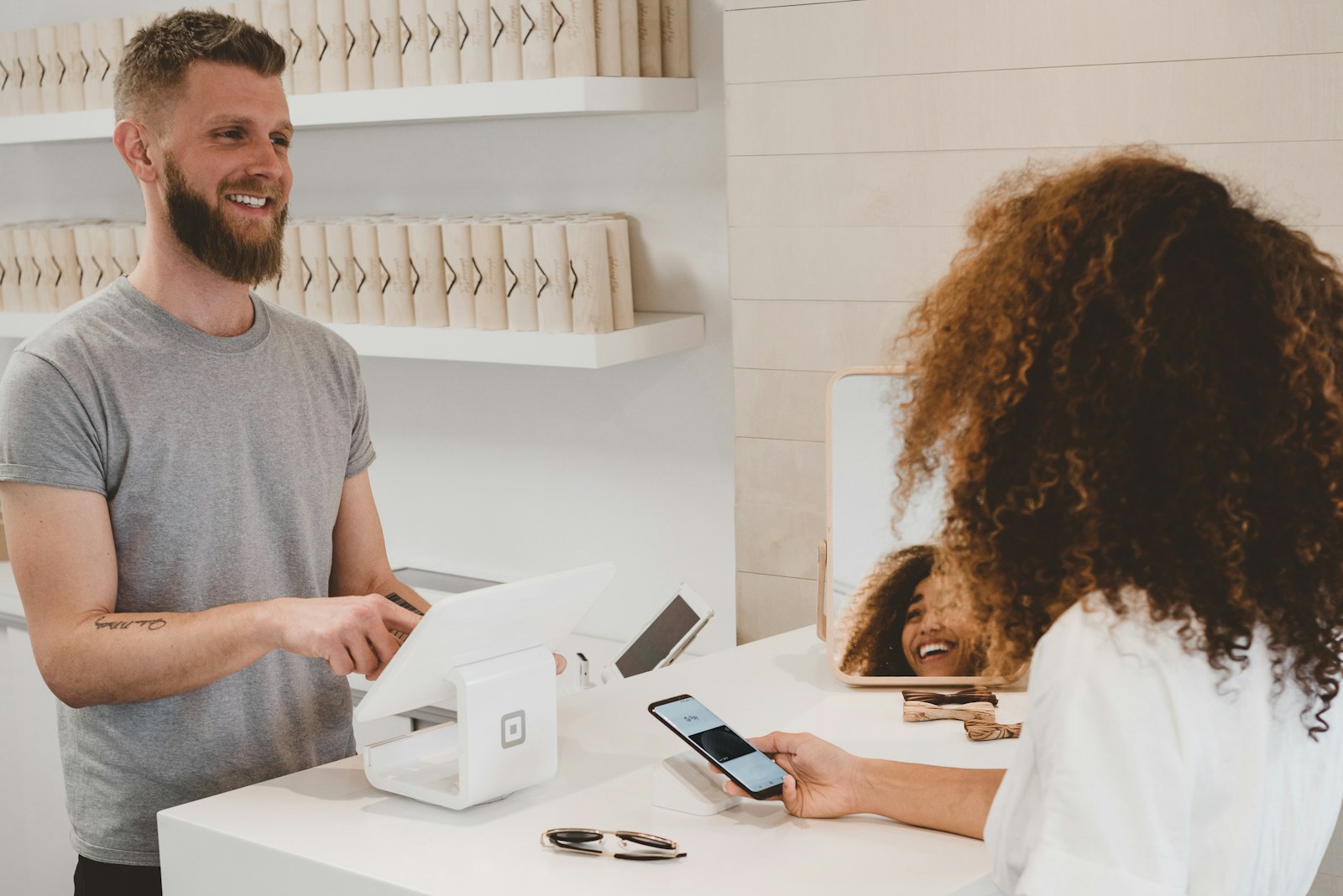 Mobile payment at a shop counter